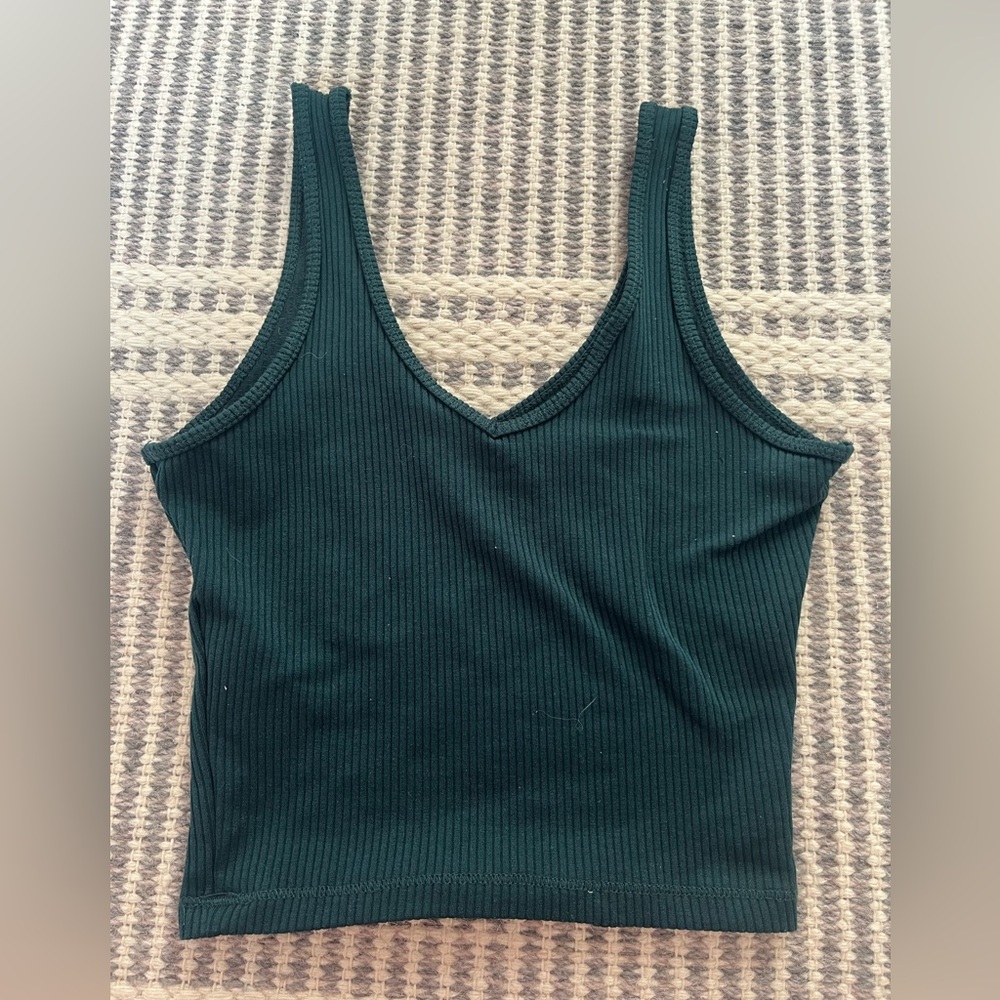 HOLLISTER WOMENS RIBBED V NECK TANK TOP DARK TEAL